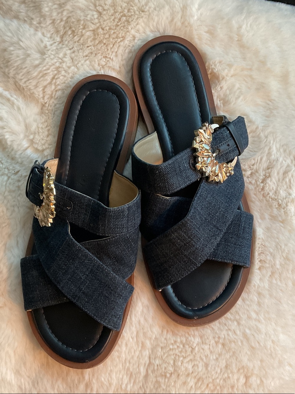 MICHAEL Michael Kors Frieda Denim Slides w Embellished Buckle